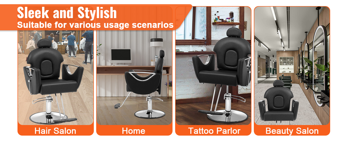 VEVOR salon chair for hair salon, home, tattoo parlor, and beauty salon. sleek and stylish design.