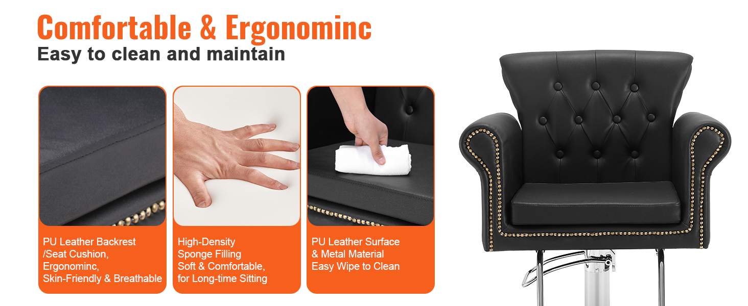 ērts, ergonomisks VEVOR salona krēsls ar pu ādu, augsta blīvuma sūkli un viegli tīrāmu virsmu.
