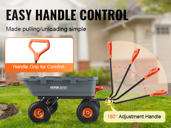 VEVOR dump cart with adjustable handle and comfortable grip for easy pulling and unloading.