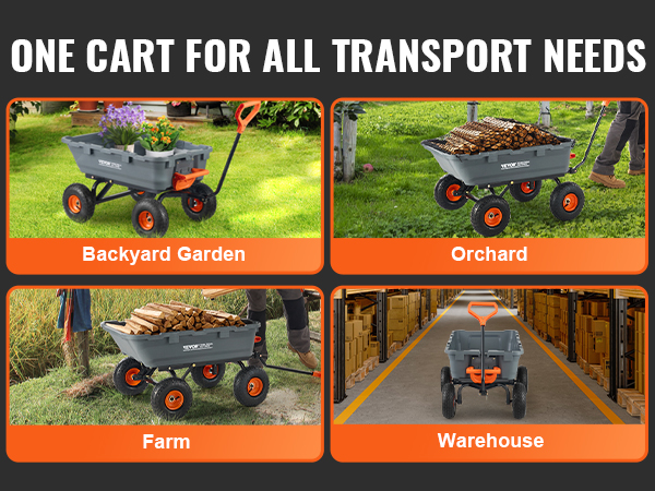 VEVOR dump cart for garden, orchard, farm, and warehouse use. reliable for all transport needs.