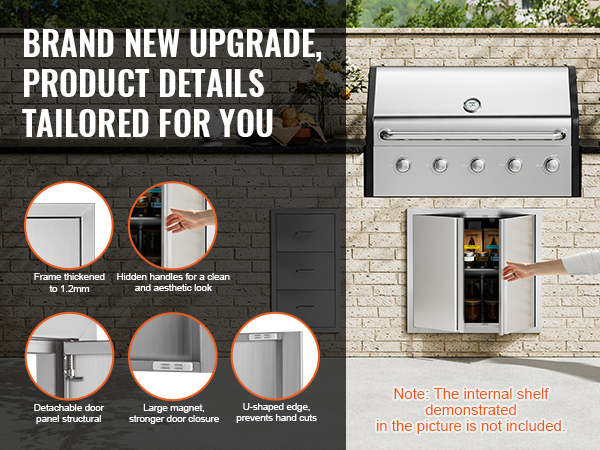 VEVOR bbq access door, thickened frame, hidden handles, detachable panels, u-shaped edge, large magnet.