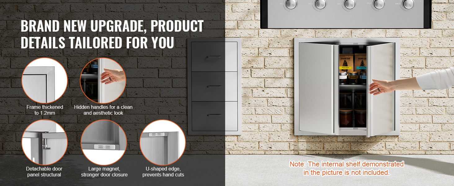 VEVOR bbq access door, thickened frame, hidden handles, detachable panels, u-shaped edge, large magnet.