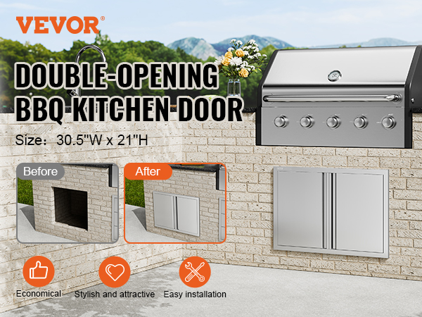 VEVOR bbq access door: double-opening bbq kitchen door, easy installation, stylish, and economical.