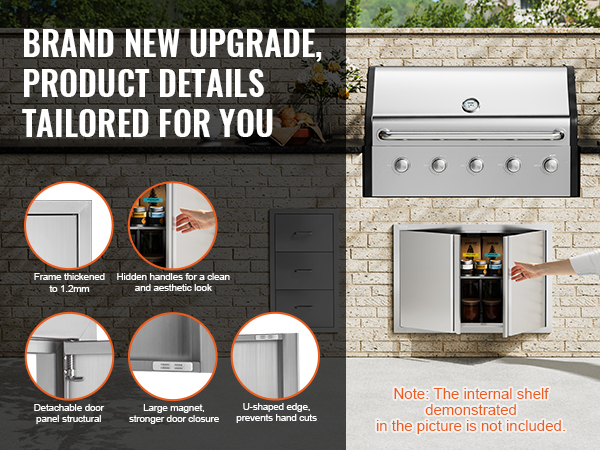 VEVOR bbq access door with hidden handles, thickened frame, large magnet closure, and u-shaped edge.