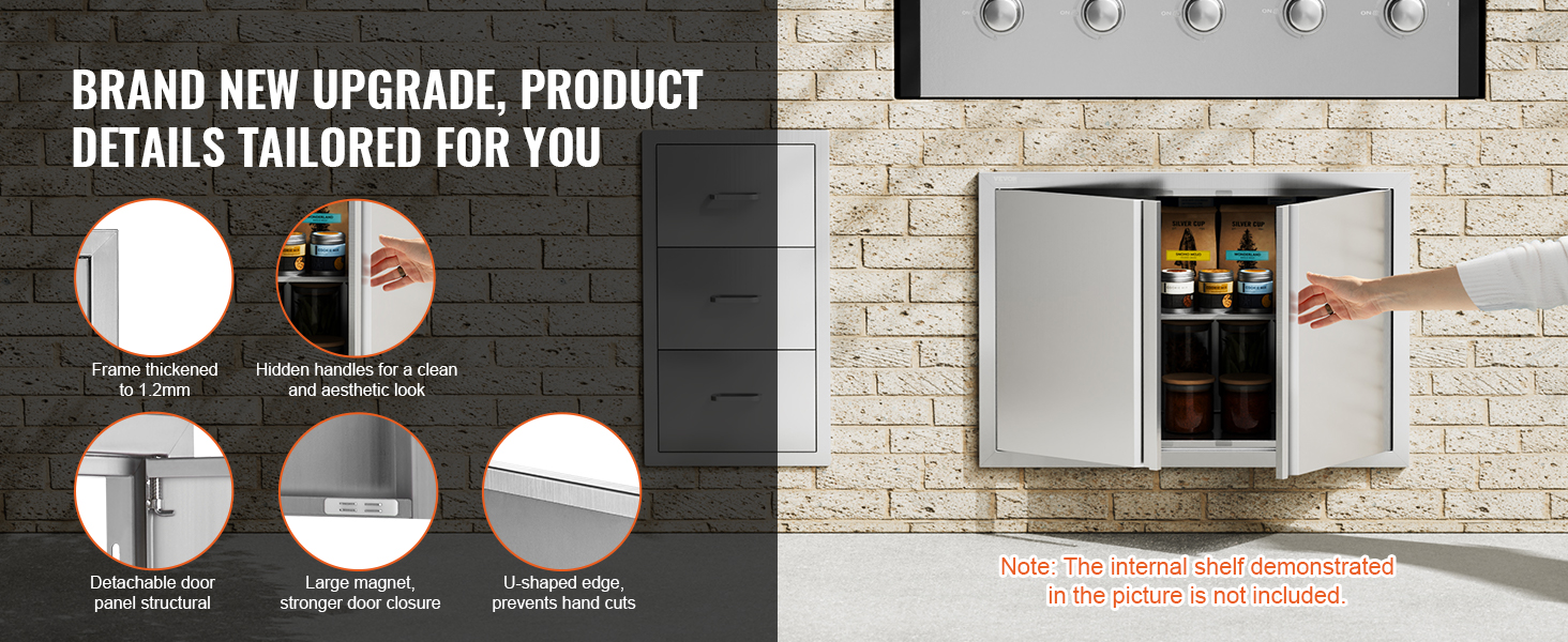 VEVOR bbq access door with hidden handles, thickened frame, large magnet closure, and u-shaped edge.