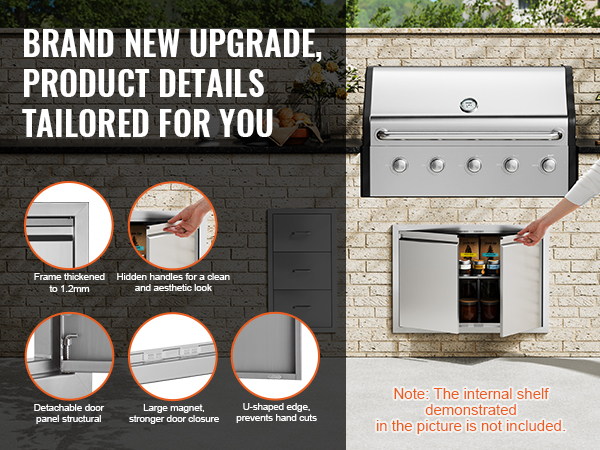 VEVOR bbq access door with thickened frame, hidden handles, and detachable panel for a sleek upgrade.