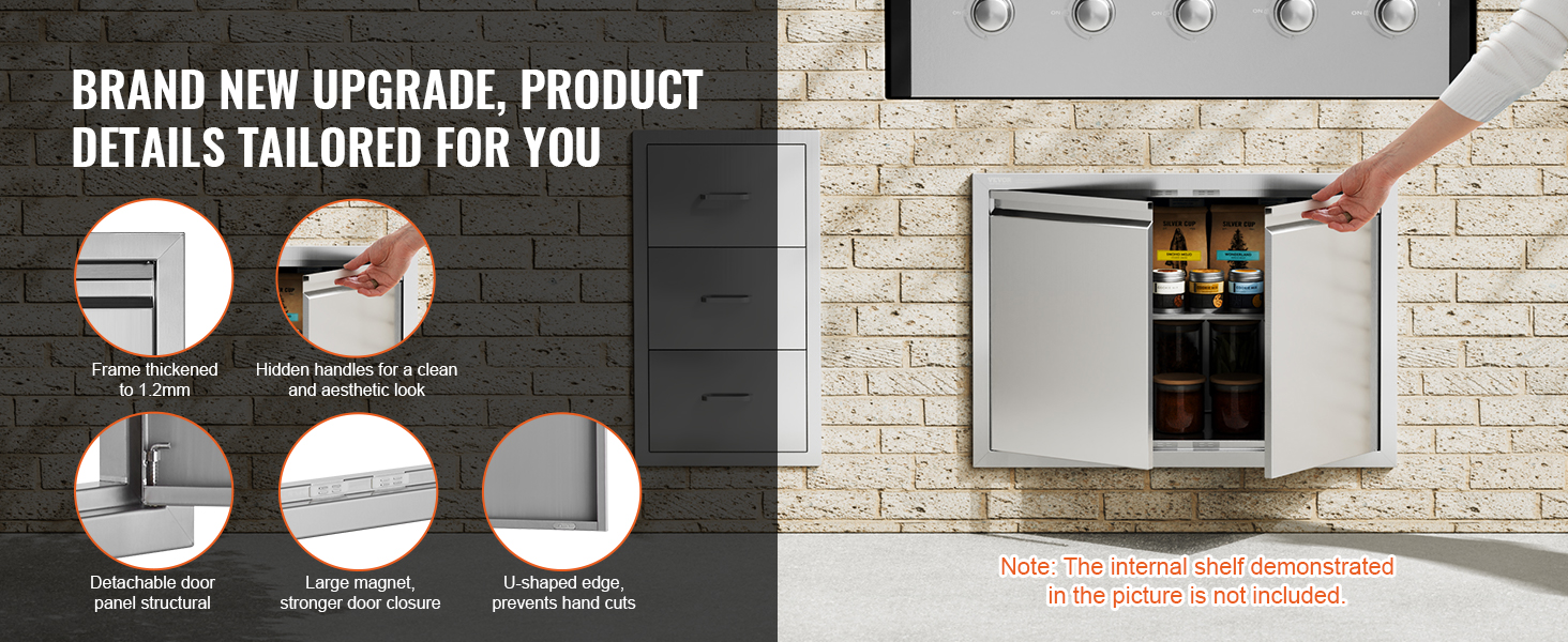 VEVOR bbq access door with thickened frame, hidden handles, and detachable panel for a sleek upgrade.