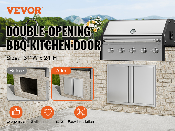 VEVOR bbq access door in outdoor kitchen setup, demonstrating easy installation and stylish design.