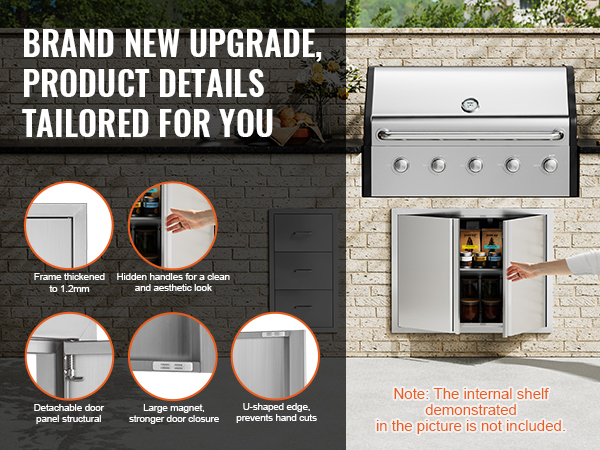 VEVOR bbq access door with thickened frame, hidden handles, u-shaped edge, and detachable panels.