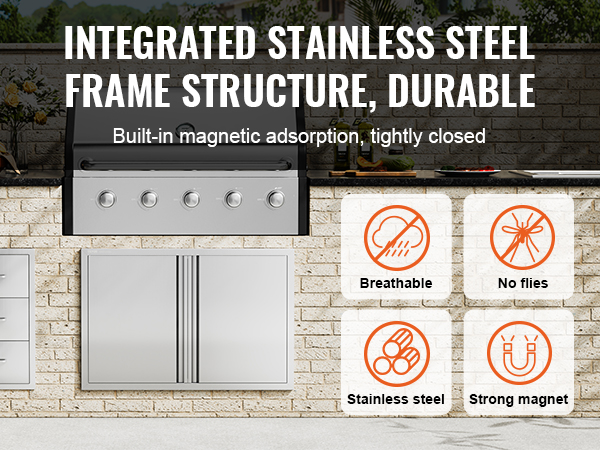 integrated stainless steel frame showcasing a VEVOR bbq access door with breathable, magnetic seal.
