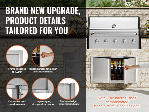 VEVOR bbq access door, thickened frame, hidden handles, detachable panel, large magnet, u-shaped edge.