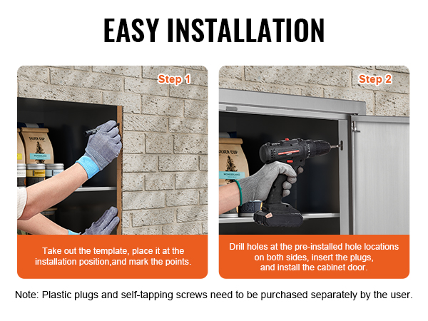 VEVOR bbq access door installation guide: marking points and drilling holes for easy setup.