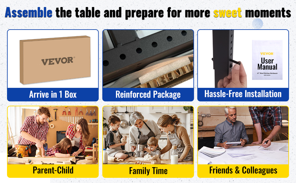 assemble the VEVOR adjustable workbench for parent-child bonding, family time, and work with friends.