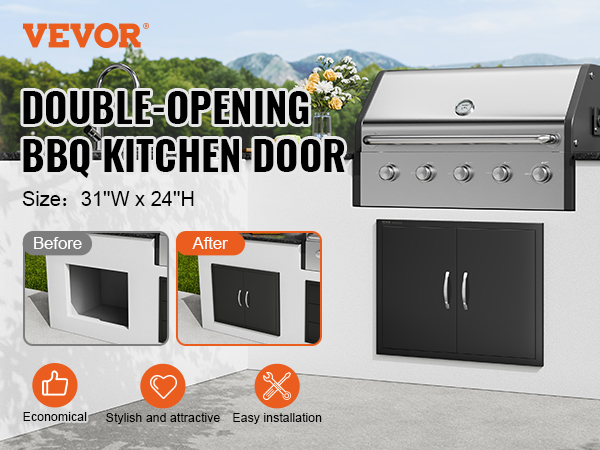 VEVOR BBQ piekļuves durvis, dubultā atvēršana, 31 "platums x 24 "h, vienkārša uzstādīšana, ekonomiskas un stilīgas.