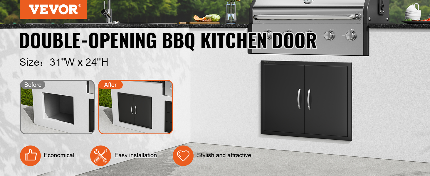 VEVOR BBQ piekļuves durvis, dubultā atvēršana, 31 "platums x 24 "h, vienkārša uzstādīšana, ekonomiskas un stilīgas.