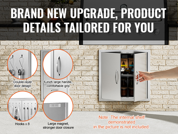 VEVOR bbq access door with large handles, double-layer design, hooks, and strong magnet closure.