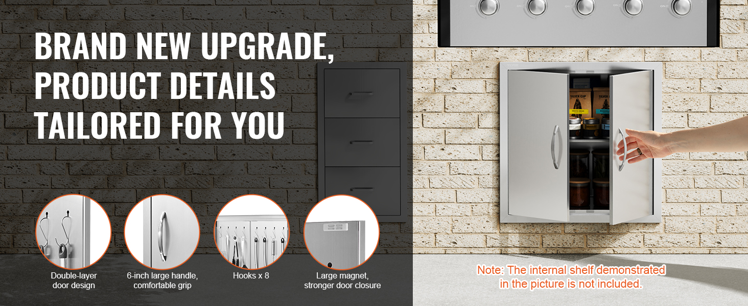 VEVOR bbq access door with large handles, double-layer design, hooks, and strong magnet closure.