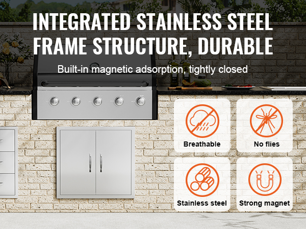 VEVOR bbq access door with integrated stainless steel frame structure and built-in magnetic adsorption.
