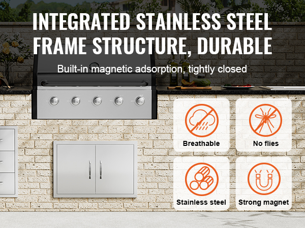 VEVOR bbq access door with integrated stainless steel, no flies, breathable, strong magnet closure.