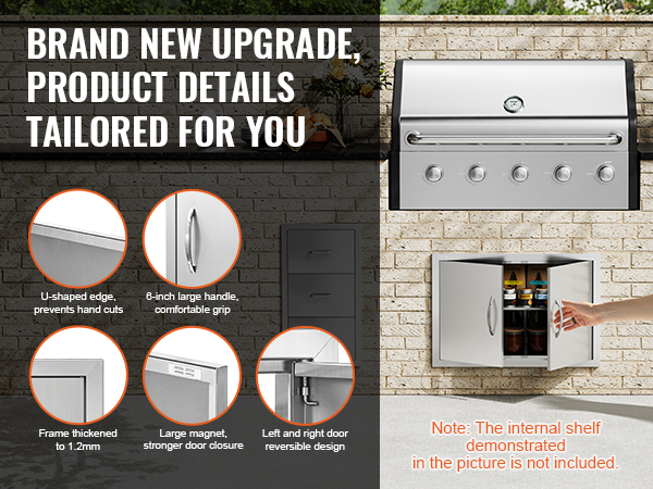 VEVOR bbq access door with large handle, thickened frame, and reversible design on brick wall.