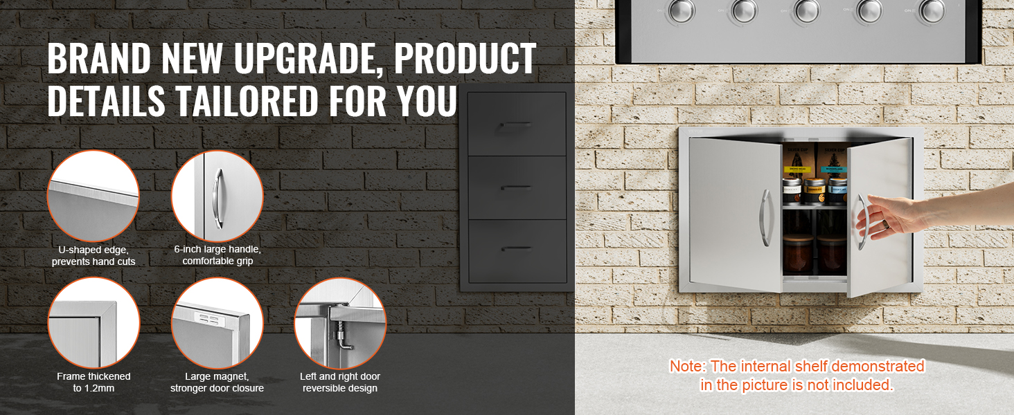 VEVOR bbq access door with large handle, thickened frame, and reversible design on brick wall.