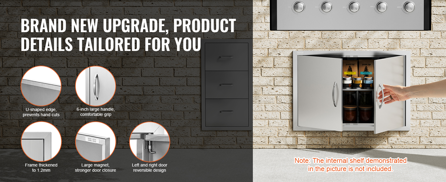 VEVOR bbq access door with u-shaped edge, large handle, thickened frame, and reversible design.