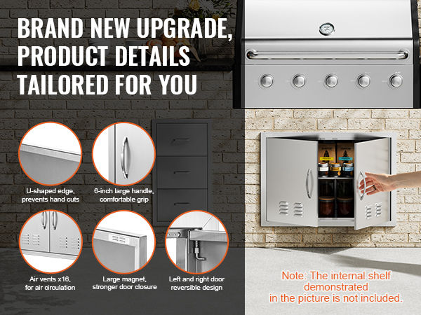 VEVOR bbq access door with large handles, air vents, reversible design, and robust magnetic closure.
