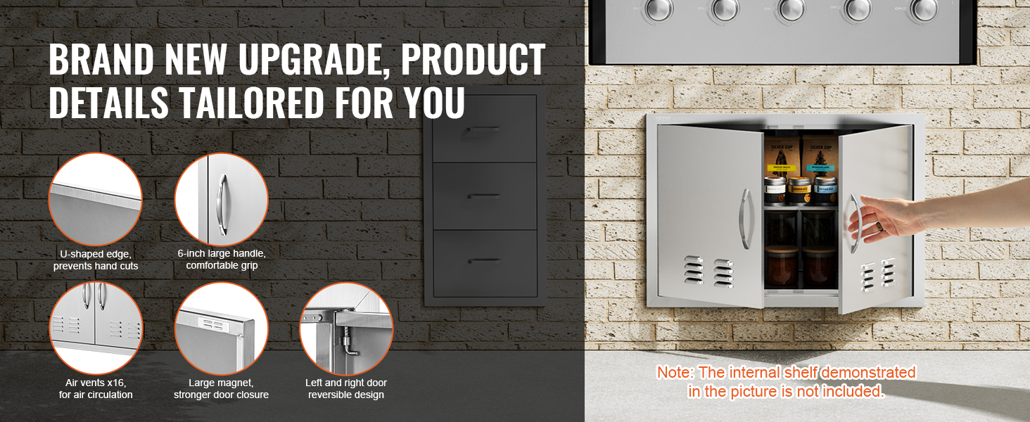 VEVOR bbq access door with large handles, air vents, reversible design, and robust magnetic closure.