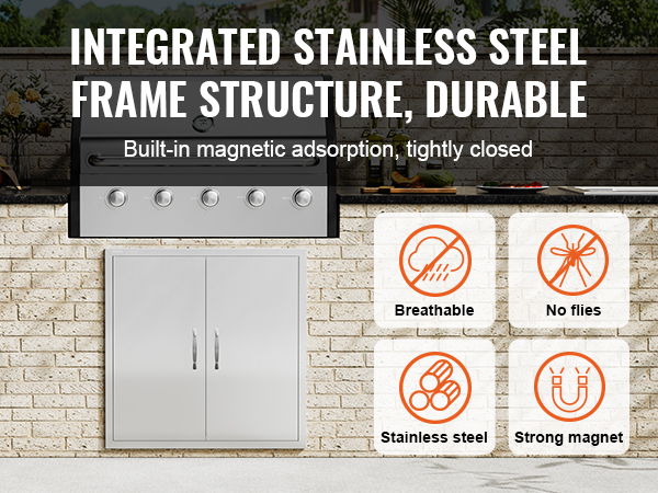 VEVOR bbq access door, integrated stainless steel, built-in magnet, breathable, no flies, durable.