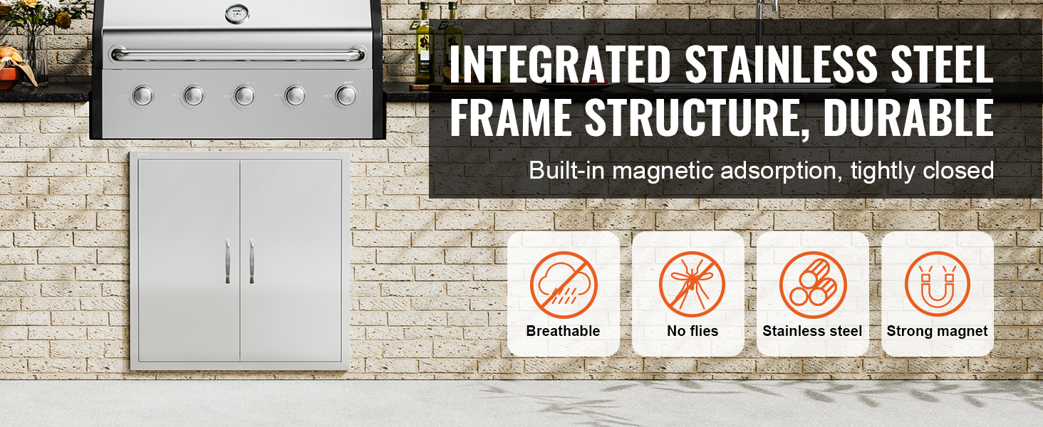 VEVOR bbq access door, integrated stainless steel, built-in magnet, breathable, no flies, durable.