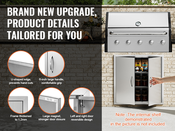 VEVOR bbq access door with u-shaped edge, large handles, thickened frame, and reversible design.