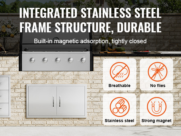 VEVOR bbq access door with stainless steel frame, magnetic adsorption, and breathable design.