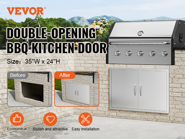 VEVOR bbq access door with double-opening design, 35"w x 24"h, easy installation and sleek look.