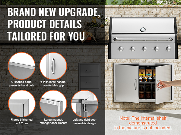 VEVOR bbq access door with a u-shaped edge, 6-inch handle, thickened frame, and large magnet closure.