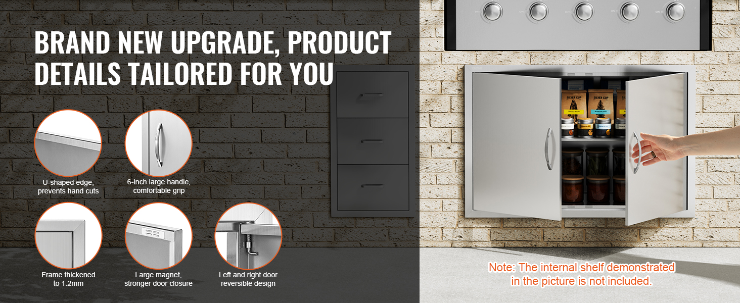 VEVOR bbq access door with a u-shaped edge, 6-inch handle, thickened frame, and large magnet closure.