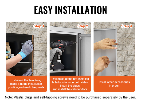 easy installation steps for VEVOR bbq access door: template setup, drilling, and accessory installation.