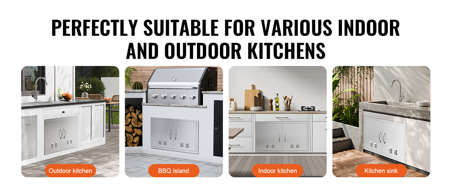 VEVOR bbq access door for outdoor kitchens, bbq islands, indoor kitchens, and kitchen sinks.
