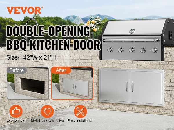 VEVOR bbq access door, double-opening, 42"w x 21"h, stainless steel, easy installation, stylish.