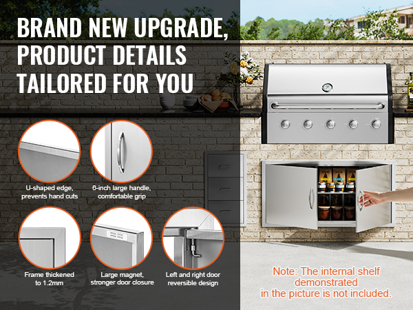 VEVOR bbq access door with ergonomic handles and durable design, shown in a sleek outdoor kitchen setup.