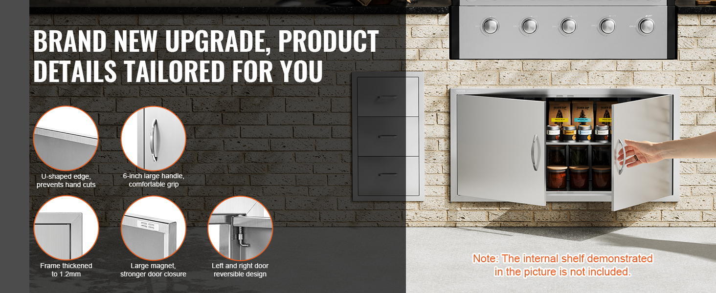 VEVOR bbq access door with ergonomic handles and durable design, shown in a sleek outdoor kitchen setup.
