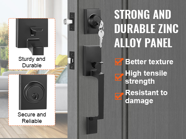 VEVOR double door handle set with strong zinc alloy panel, high tensile strength, and reliable security.