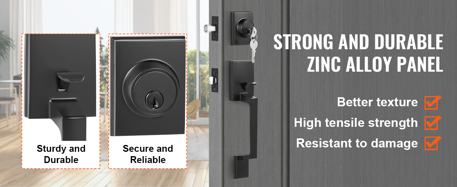 VEVOR double door handle set with strong zinc alloy panel, high tensile strength, and reliable security.