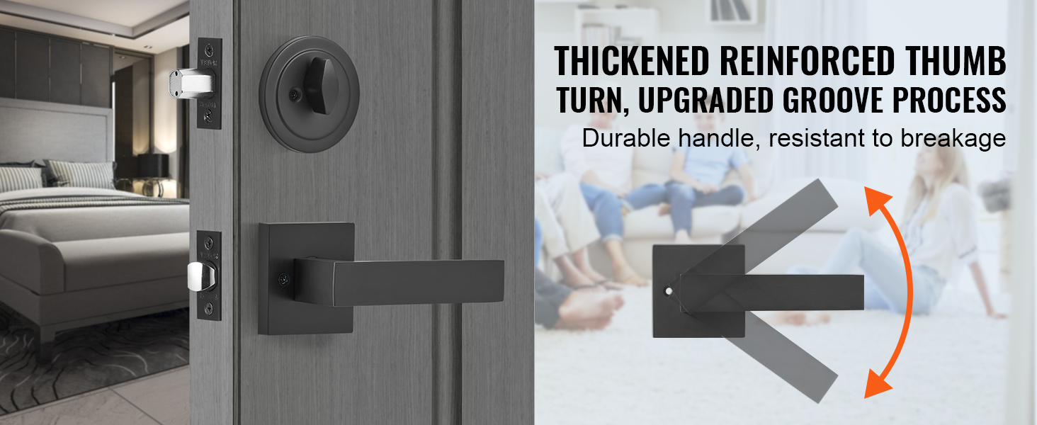 VEVOR double door handle set with thickened reinforced thumb turn and upgraded groove process.