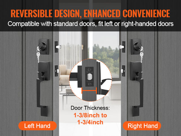 VEVOR double door handle set, reversible design for left or right-handed doors, fits standard doors.