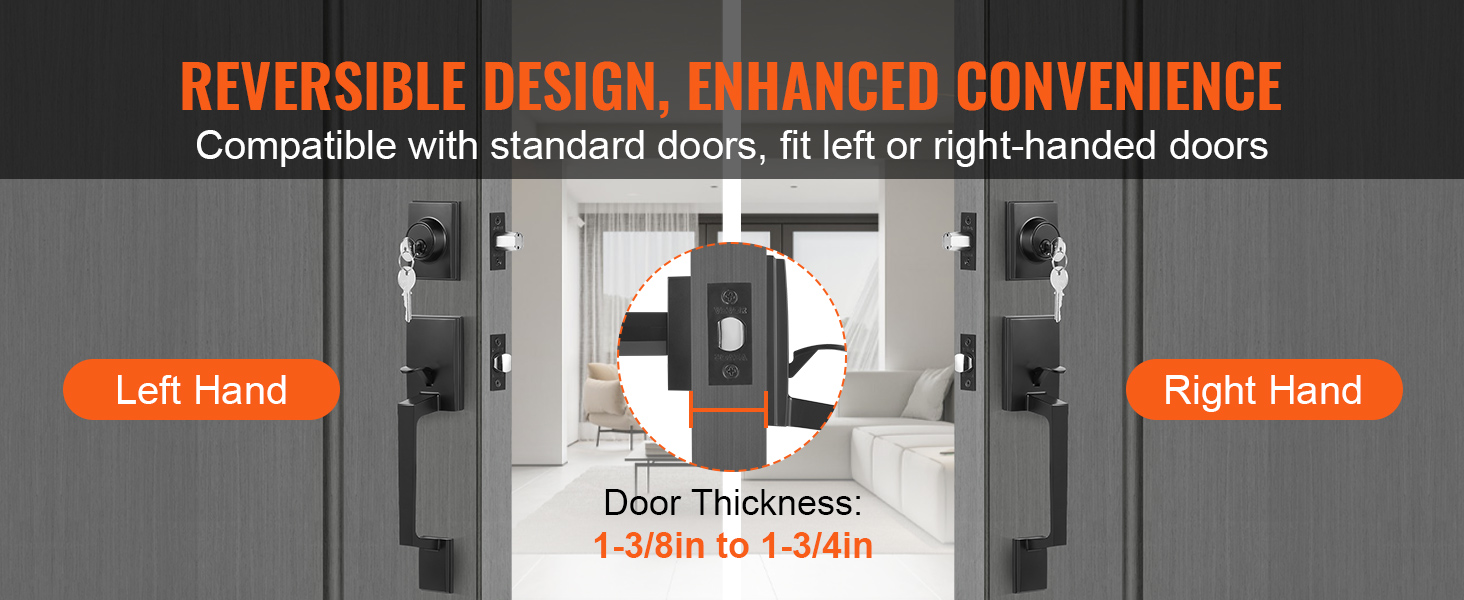 VEVOR double door handle set, reversible design for left or right-handed doors, fits standard doors.