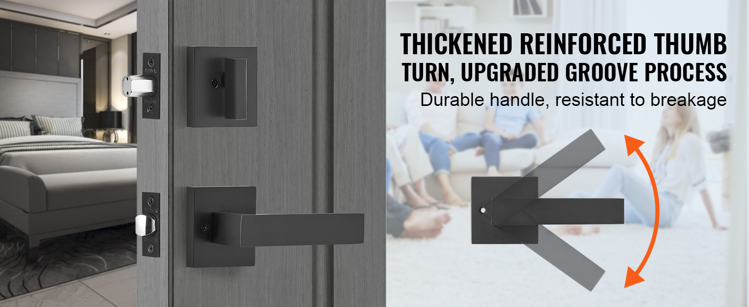 VEVOR double door handle set with reinforced thumb turn and upgraded groove process, showcasing durability.