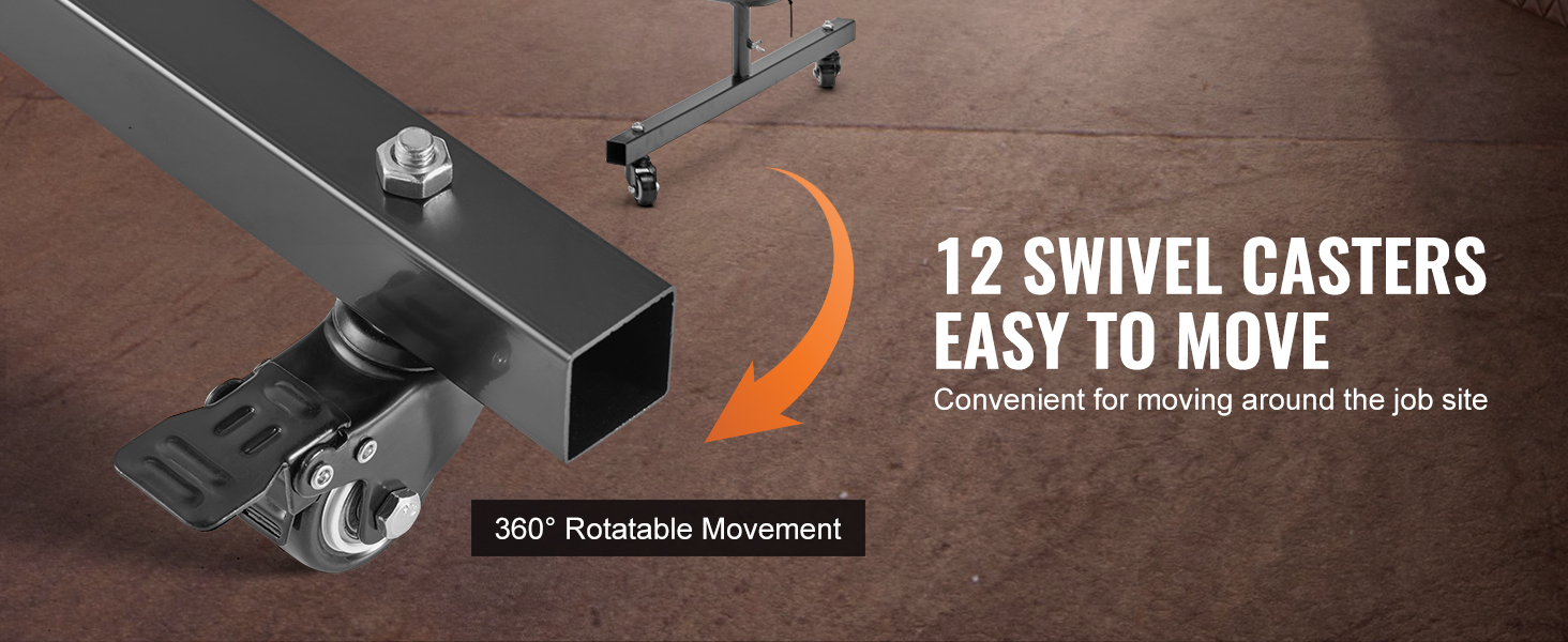 VEVOR welding screen with 360° rotatable swivel casters for easy mobility around the job site.