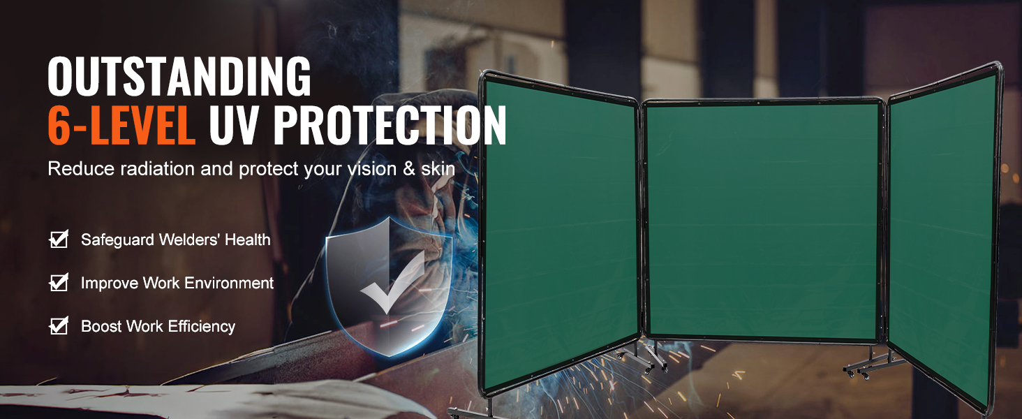 VEVOR welding screen for 6-level uv protection, improving work environment and boosting efficiency.
