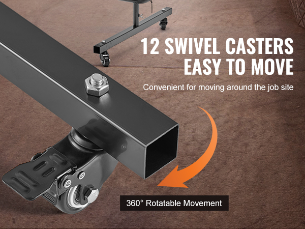 VEVOR welding screen with 12 swivel casters for easy movement and 360° rotatable wheels.