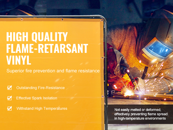 VEVOR welding screen with high-quality flame-retardant vinyl for superior fire-resistance and spark isolation.